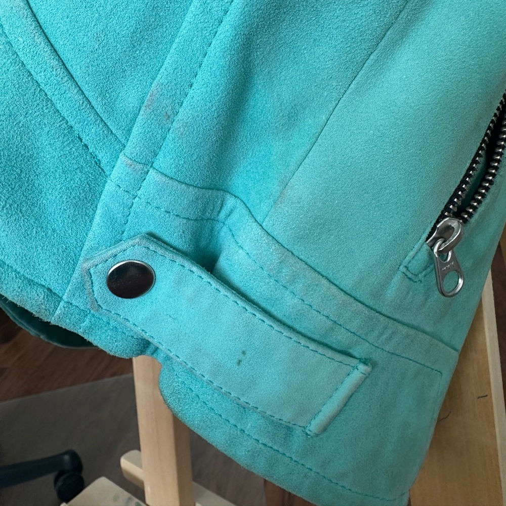 Mackage Freda Turqoise Suede Jacket 100% GOAT Skin - Picture 9 of 13